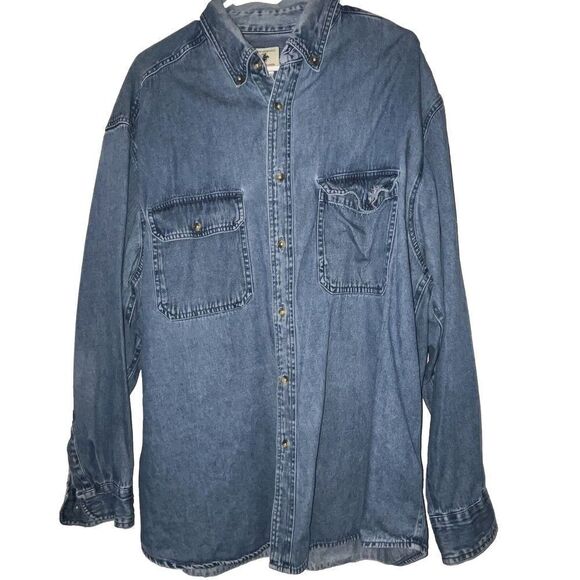 VTG Winchester Denim Button Down Shirt Men’s Sz XL‎ Blue Collared Long Sleeve - Picture 1 of 16